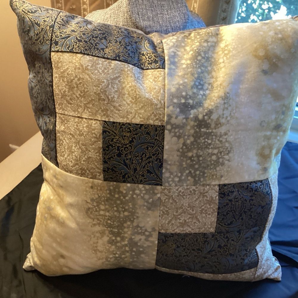 Hand Crafted Beige and Blue Throw Pillow